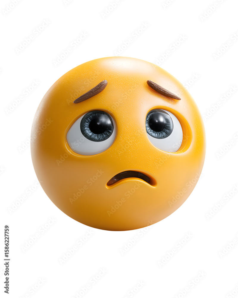 Fototapeta premium Confused, 3D emoji style, expressive facial illustration, isolated on white background