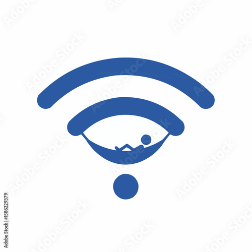 Person relaxing in a hammock within a Wi-Fi signal, symbolizing online leisure.