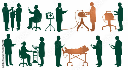 Doctors and Medical Professionals Silhouette Illustration. 