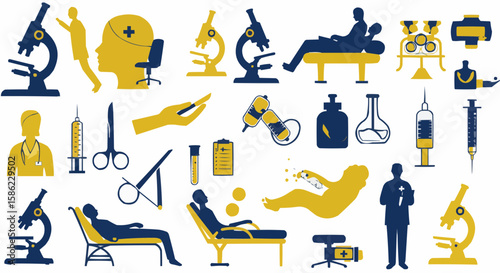 A medical illustration with various elements