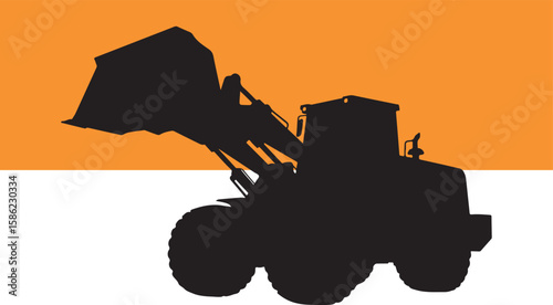 Silhouette of a wheel loader in action on a construction site abstract background