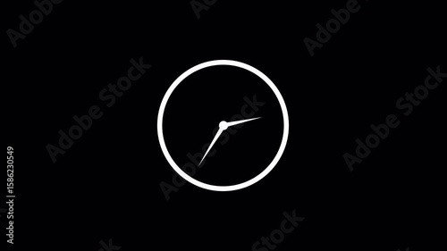 Analog clock animation with transparent background, Timelapse of spinning clock animation of 12 Hour, Round clock with rotating animated arrows with alpha channel in 4k.