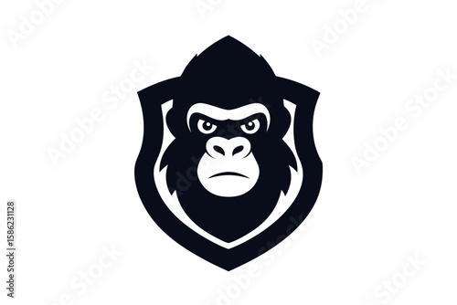 Strong Gorilla Face Logo with Police Cap – Vector Art on White Background