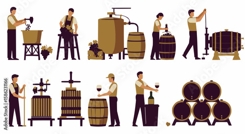 Wine making process illustration.