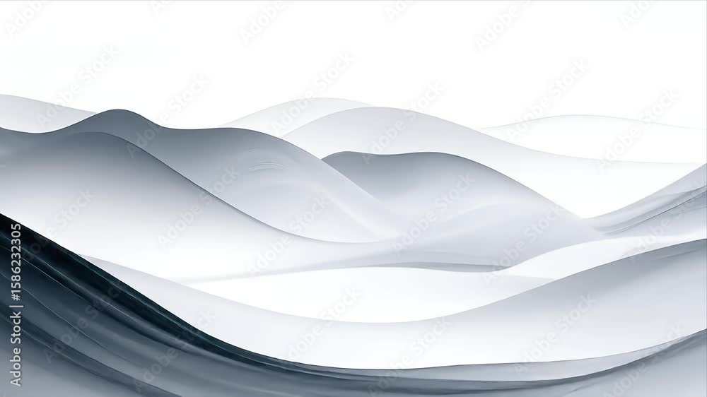 Abstract flowing lines create a sense of waves and layered hills in grayscale