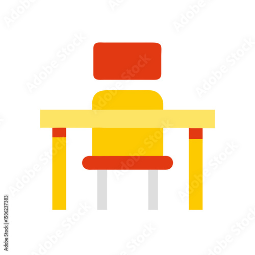 Flat design yellow desk and chair with red backrest and seat