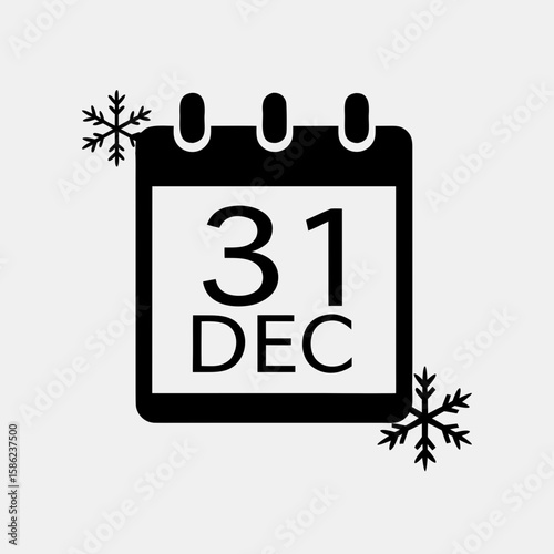 December 31 calendar icon with snowflakes in minimal style