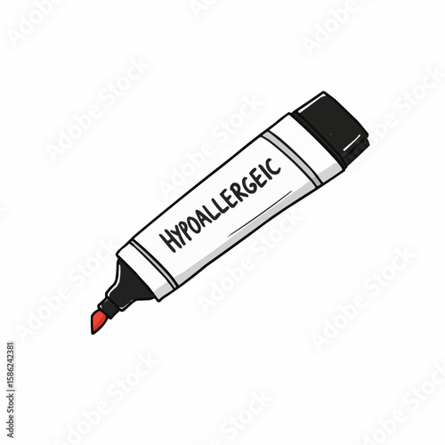 Hypoallergenic marker with red tip on white background  