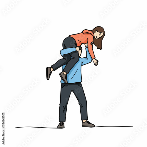 Man lifting woman on shoulders with happy expression indoors  