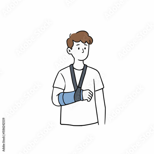 Young man with arm brace standing and looking forward in casualwear  
