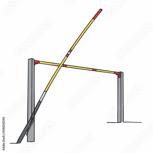 Pole vault bar set between uprights on a field ready for competition  