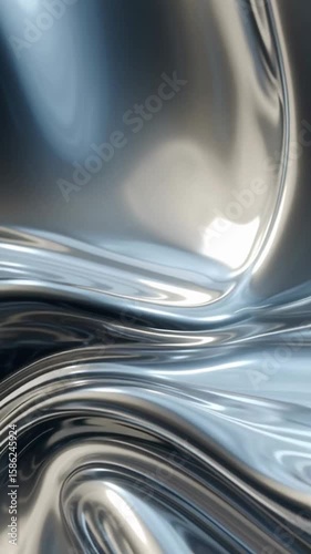 Abstract 3D Motion Flowing Liquid Metal Surface. Smooth, reflective metallic texture in fluid motion, creating an abstract, futuristic, and elegant visual effect.