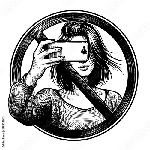 Woman taking selfie against transparent background
