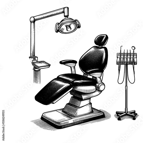 Dental chair in black and white drawing for dentist use