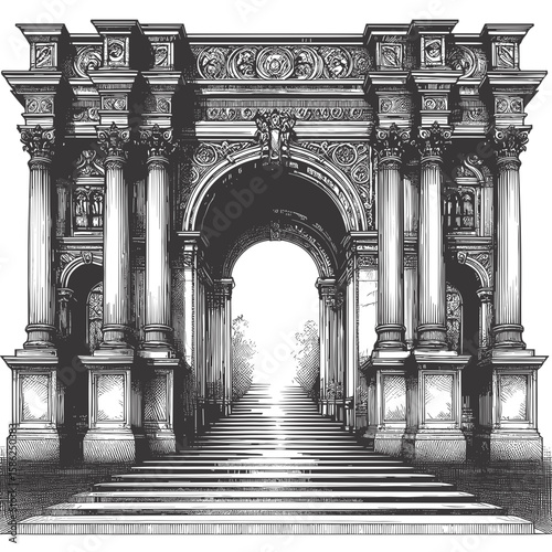 Architectural archway in classic style in black and white representing grandeur