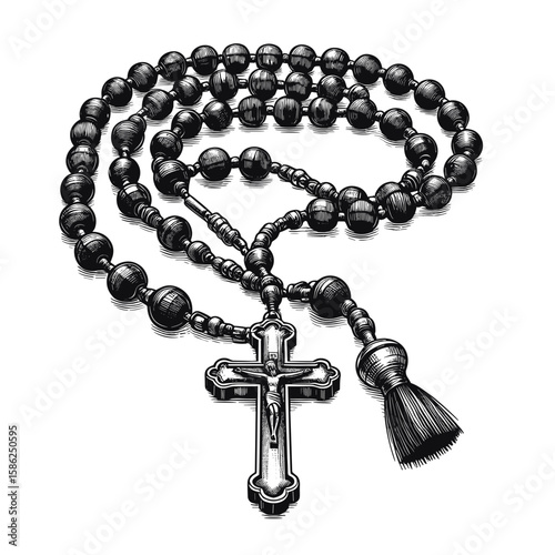 Rosary beads in black and white for prayer