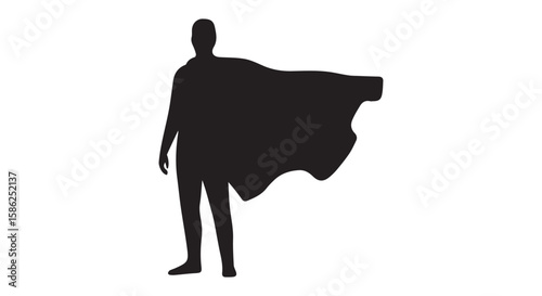 Vector art of silhouette of a superhero with a cape standing heroically isolated on white isolated on transparent background