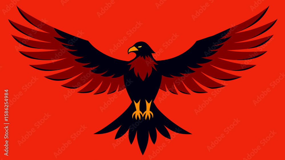 Obraz premium Red and Black Eagle Wings Spread Wide Against Red Background
