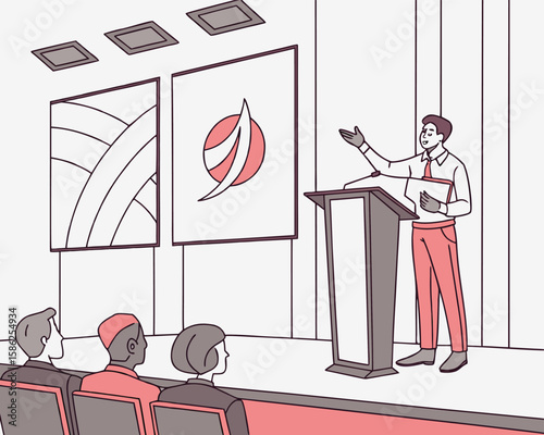 Company CEO Giving a Speech Illustration | Executive Leadership Talk Design