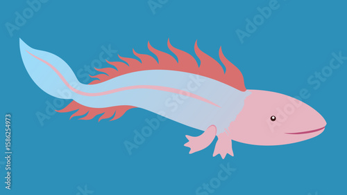 Pink Axolotl with Red and Light Blue Frilly Gills Line Art