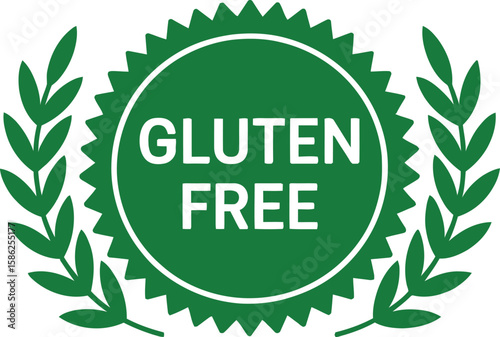 Gluten free green seal icon for healthy food product label and diet.