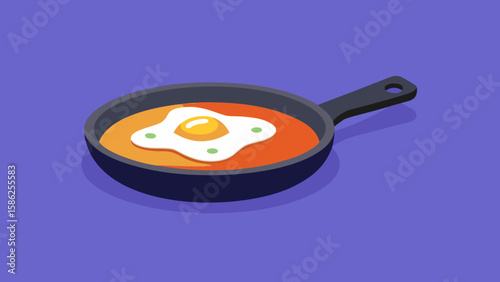 Minimalist Vector Shakshuka Fried Egg in Pan Orange Yellow Purple 1