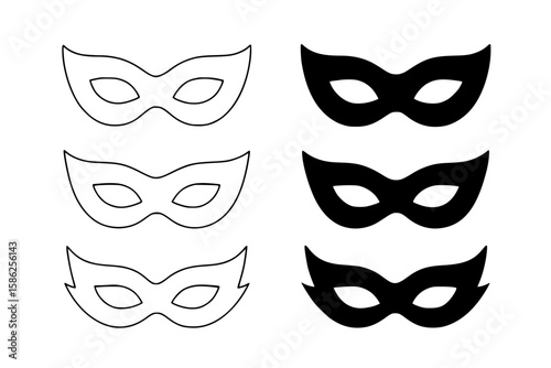 Silhouettes of masks in black and white on a neutral background