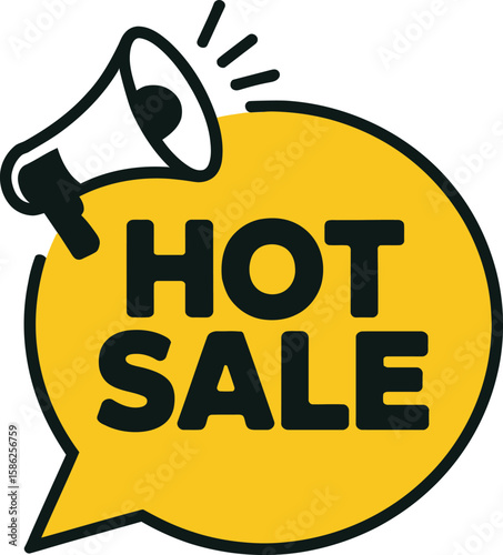 Hot sale promotion banner with megaphone icon for discount offer.