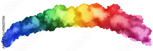 Watercolor rainbow color powder cloud arch with textured gradient from blue to red in flat minimalist vector style for design background or concept illustration