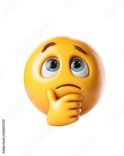 Thinking, 3D emoji style, expressive facial illustration, isolated on white background 