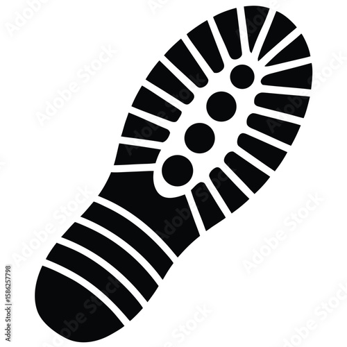 Black Shoe Sole Design with Ridges and Circular Patterns Isolated on White