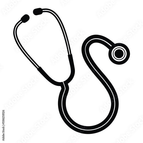 Black Stethoscope Medical Device Illustration for Health Professionals and Medical Diagnosis Tool