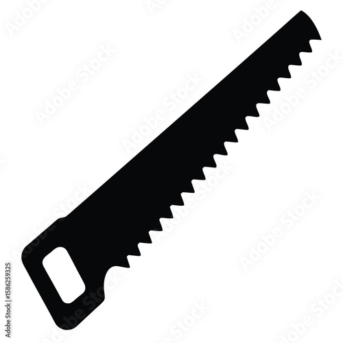 Isolated Black Silhouette of a Traditional Hand Saw for Woodworking Projects