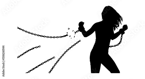 Vector art of woman breaks free from chains, achieving liberation isolated on transparent background