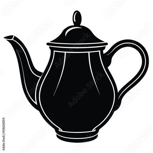 Silhouette of Black Teapot with Lid and Handle for Beverage Serving