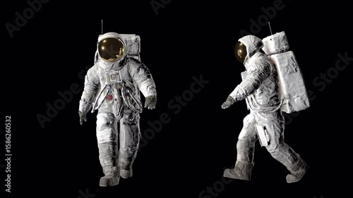 Astronaut walk on transparent background, alpha channel, ProRes 4444.