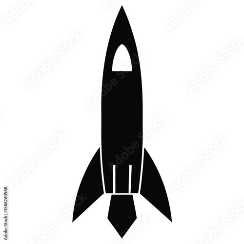 Sleek Black Rocket Illustration, Minimalist Spacecraft Design, Simple Rocket Graphic, Space Travel Icon