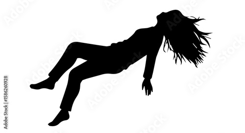 Vector art of silhouette of a woman falling through the air isolated on transparent background