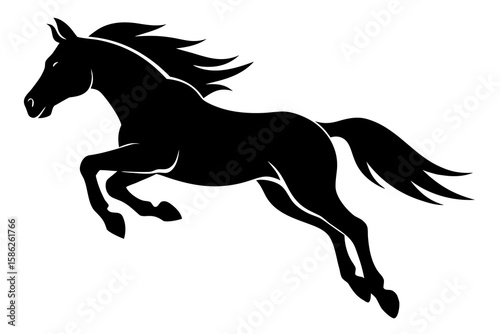 Dynamic Equestrian Showjumping Horse Silhouette Clearing Obstacle – High-Speed Vector Capture