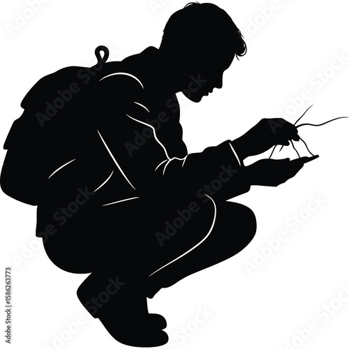 Backpacker Silhouette Using Smartphone, Navigation App