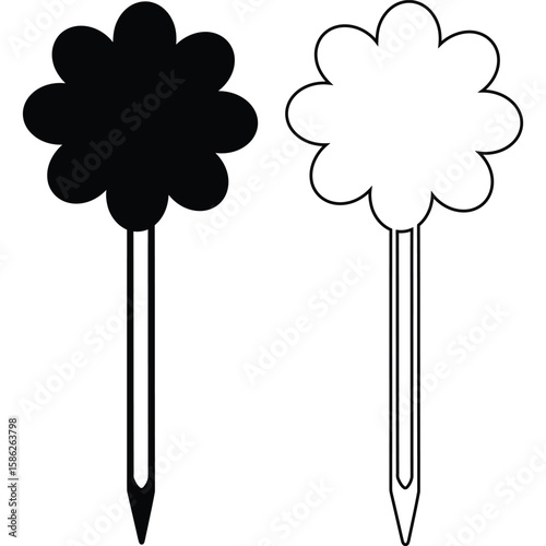 Flower Shaped Cake Topper, Black and White Outline, Printable Design