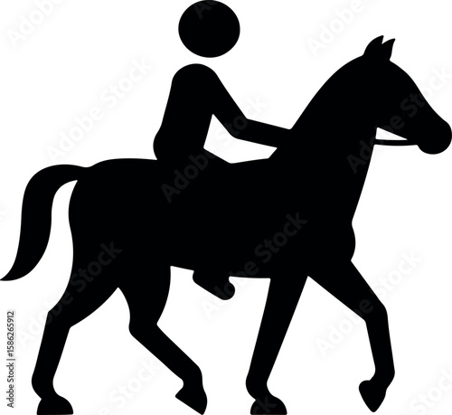 Black silhouette shows a horse and rider, equestrian sport and animal theme