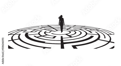 Vector art of woman walks through a maze on a transparent background