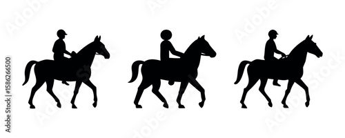 Three horses with riders are silhouetted in black against a transparent backdrop