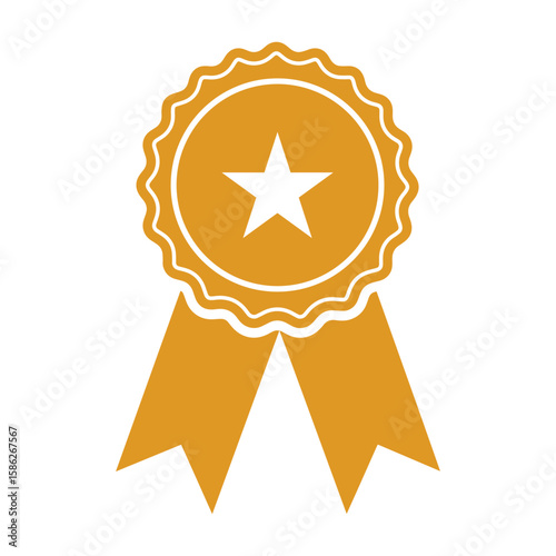 Award Ribbon Icon – Certificate, Badge, and Quality Star Symbol Vector in Orange