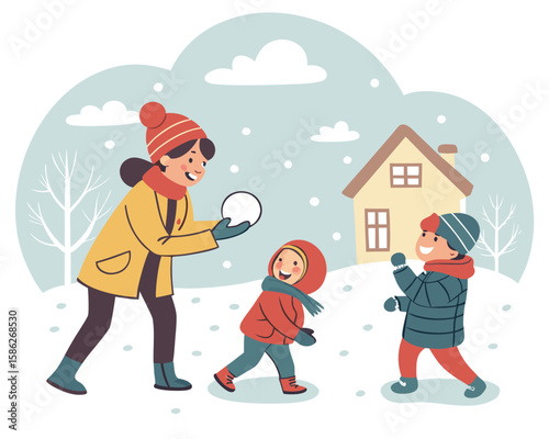 Winter Family Snowball Fight Visual | Cold Weather Fun Activity