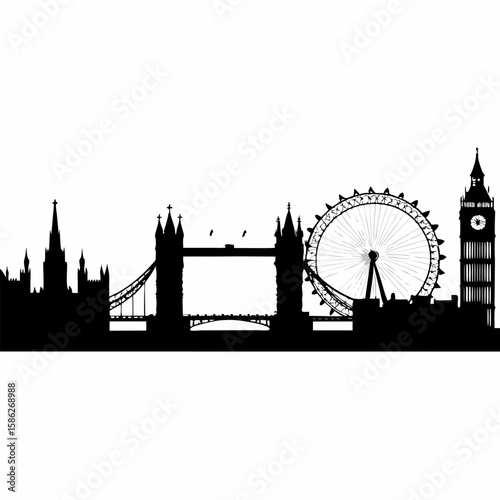 Iconic london skyline silhouette featuring famous landmarks in a stark black design