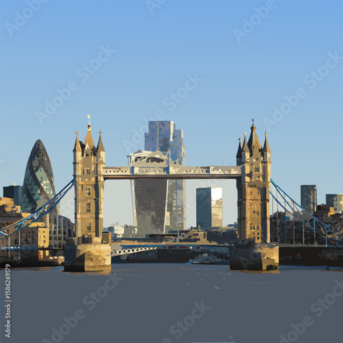 Realistic wide angle photograph capturing the iconic london skyline