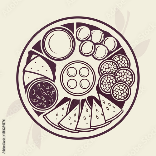 Hummus Platter Illustration with Various Food Items