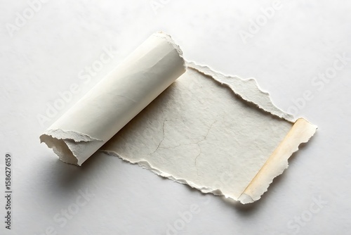 Torn paper scroll with rough edges on a white background